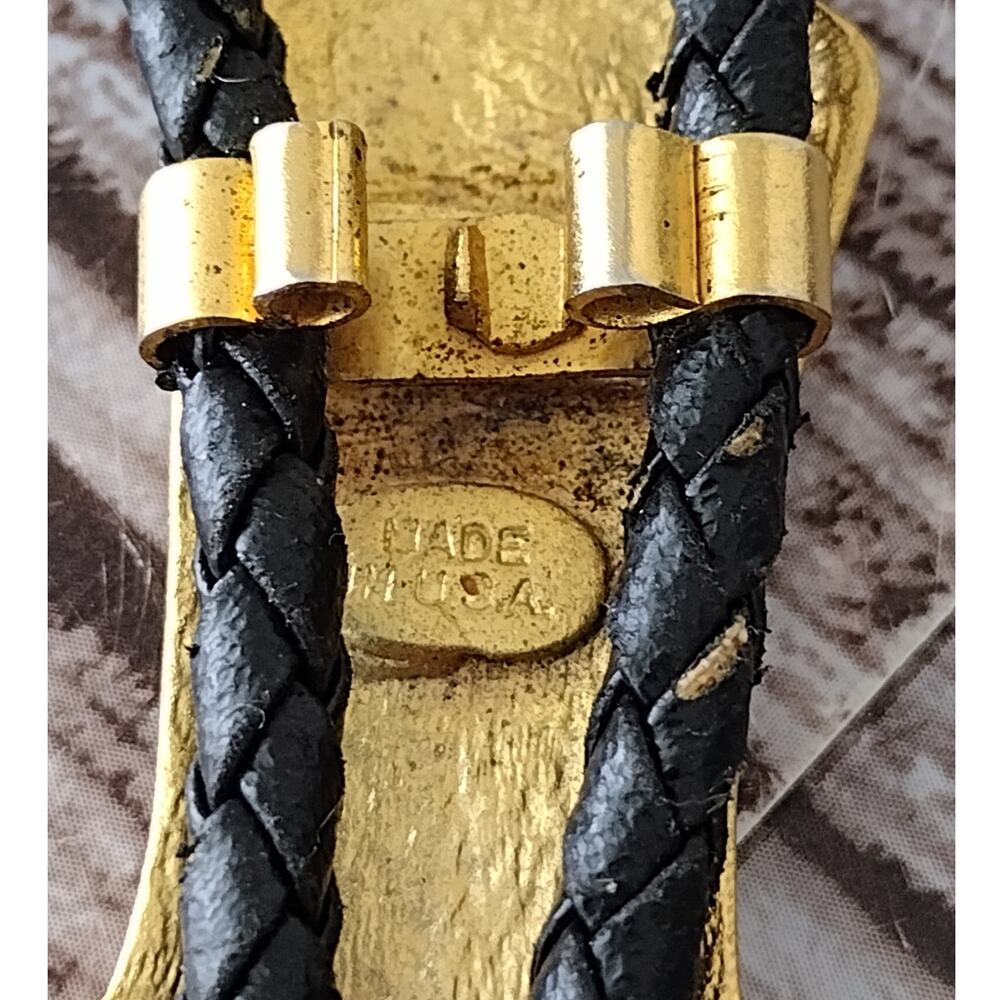 Vintage Gold-Tone Western Spur Boot Black Braided Rope Bolo Tie/Necklace O/S USA - Picture 6 of 7
